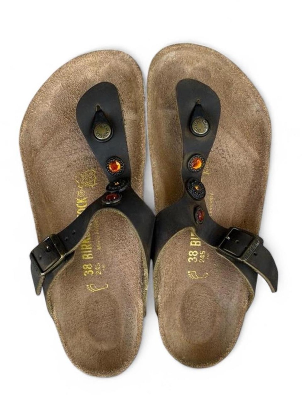 Birkenstock Gizeh Habana Oiled Leather Embellished Sandals EU 38 Women's 7 R